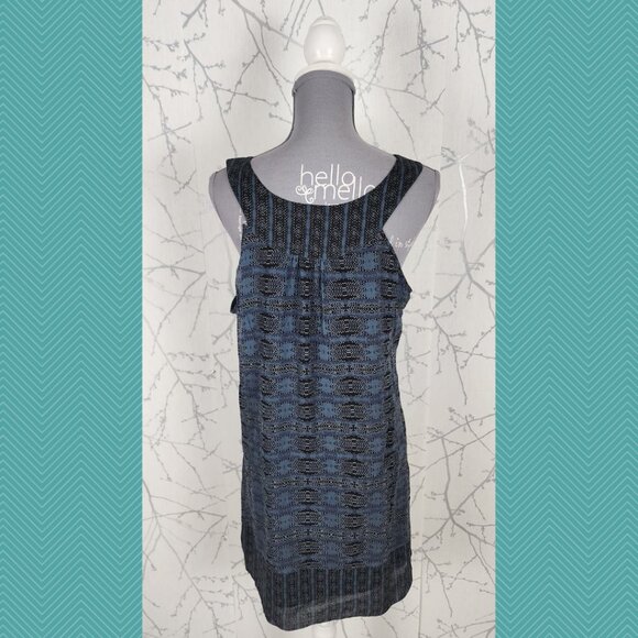 Kensie Blue Artsy Print 100% Silk Deep V-Neck Shift Dress - Picture 3 of 4